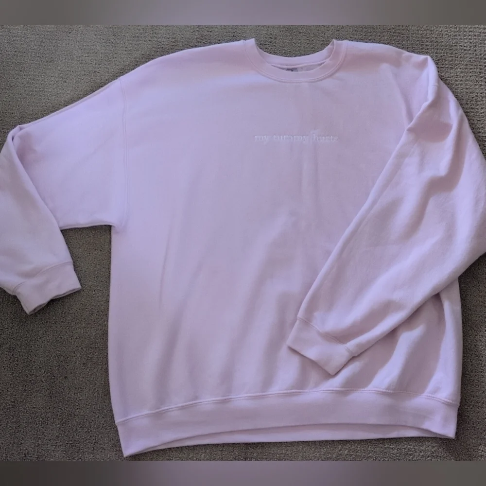Gildan Women's "My Tummy Hurts" Graphic Light Pink Custom Crewneck Sweatshirt - Picture 7 of 11